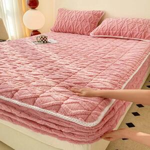 Husă de pat, Topper, 2 persoane, cocolino, 3 piese, cu elastic, 160x200cm, roz , HPC608