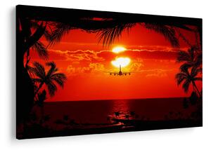 Tablou - apus de soare cu avion (90x60 cm)