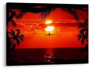 Tablou - apus de soare cu avion (70x50 cm)