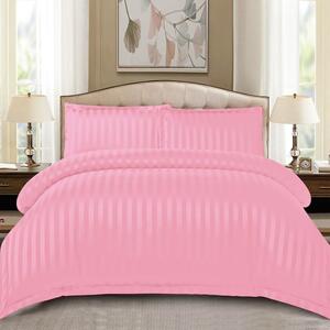 Lenjerie de pat, 2 persoane, damasc, 4 piese, cu elastic, roz , LDL426