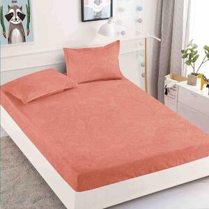 Husa de pat, 2 persoane, finet, 3 piese, 180x200cm, cu elastic, caramiziu , cu model , HPF352