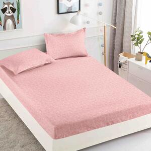 Husa de pat, 2 persoane, finet, 3 piese, 180x200cm, cu elastic, roz , imprimeu trandafiri , HPF355