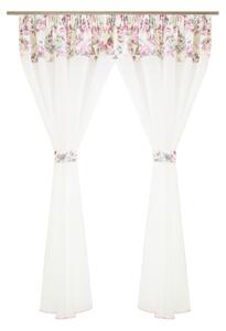 Perdea Velaria in ivoire si flori roz si gri, 300x165 cm