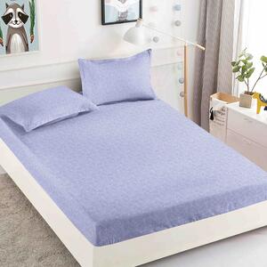 Husa de pat, 2 persoane, finet, 3 piese, 180x200cm, cu elastic, albastru deschis , imprimeu trandafiri , HPF354