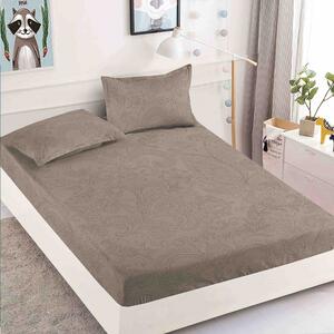 Husa de pat, 2 persoane, finet, 3 piese, 180x200cm, cu elastic, maro , cu model , HPF351