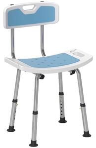 HOMCOM Scaun de Duș din Aluminiu și EVA, Reglabil pe 6 Niveluri, cu Spătar Curbat, 51,5x49,5x68,5-81 cm, Albastru Deschis și Alb | Aosom Romania