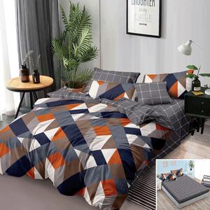 Lenjerie de pat, 2 persoane, finet, 6 piese, cu elastic, gri , cu forme geometrice, LEL346