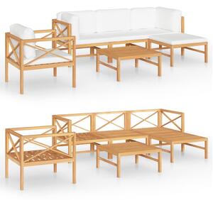 Set mobilier grădină cu perne crem, 6 piese, lemn masiv de tec