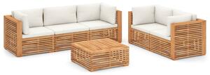 Set mobilier de grădină cu perne crem 6 piese lemn masiv de tec