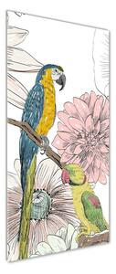 Fotografie imprimată pe sticlă Papagalii și flori