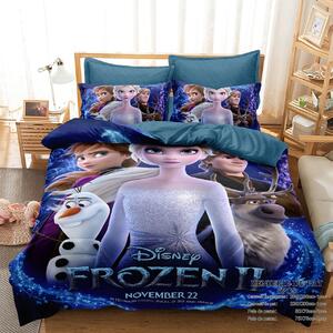 Lenjerie de pat, 2 persoane, imprimeu identic 3D, finet, 6 piese, albastru , cu Frozen, LFD15
