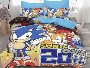 Lenjerie de pat, 2 persoane, imprimeu identic 3D, finet, 6 piese, albastru , cu Sonic , LFD19
