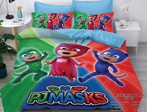 Lenjerie de pat, 2 persoane, imprimeu identic 3D, finet, 6 piese, albastru , cu Eroi in pijama , LFD27