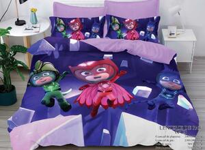 Lenjerie de pat, 2 persoane, imprimeu identic 3D, finet, 6 piese, albastru , cu Eroi in pijama , LFD26