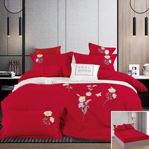 Lenjerie de pat, 2 persoane, 4 piese, finet, cu elastic, UniDeluxe cu Broderie, roșu , 180x200cm, LFB09