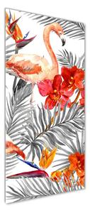 Imagine de sticlă Flamingos și flori