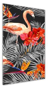 Tablou sticlă Flamingos și flori