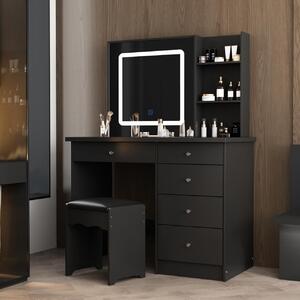 SEN247 - Set Masa toaleta, 100 cm, cosmetica machiaj, oglinda cu LED, masuta vanity, scaun tapitat - Negru