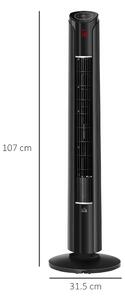 HOMCOM Ventilator de Turn, 3 Viteze, 4 Moduri, Control prin Telecomandă, Ecran LED, Negru | Aosom Romania