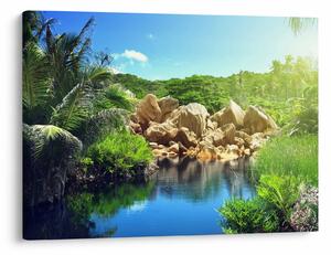 Tablou cu lac în jungla din Seychelles (70x50 cm)