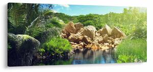 Tablou cu lac în jungla din Seychelles (120x50 cm)