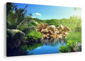 Tablou cu lac în jungla din Seychelles (90x60 cm)