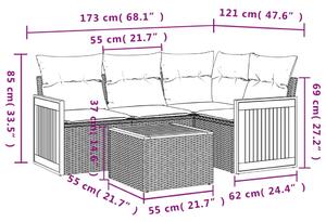 Set canapea de grădină cu perne, 5 piese, gri, poliratan
