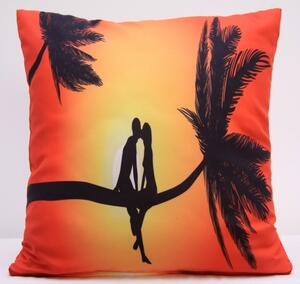 Față de pernă portocalie cu un motiv romantic și palmier 40x40 cm