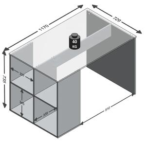 FMD Birou cu rafturi laterale, alb, 117 x 72,9 x 73,5 cm 366-001E