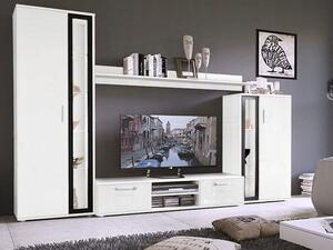 Mobilă pentru sufragerie Bristol 134Mat alb, Negru, Părți separate, Cu comodă tv, PAL laminat, Sticlă călită, 182x256x40cm