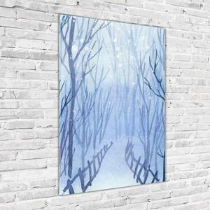 Pictura pe sticlă acrilică pădure în timpul iernii