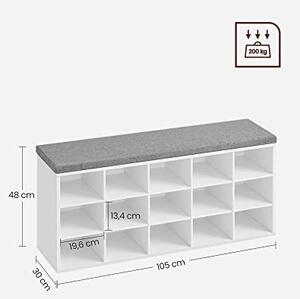 Pantofar bancuta hol cufar cu depozitare, Vasagle, Alb-Gri, 105x30x48 cm