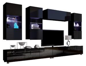 Camera de zi Providence B109Negru lucios, Negru, Părți separate, Cu comodă tv, Cu componente suplimentare, PAL laminat, 300x43cm