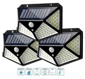 Set 3 x Lampa 100 LED cu panou solar, senzor de miscare