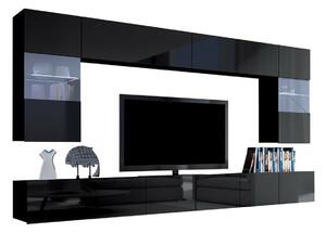 Camera de zi Providence B105Negru, Negru lucios, Cu comodă tv, Cu componente suplimentare, Părți separate, PAL laminat, 300x43cm