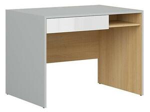 Birou Nuevaru 115, Alb lucios, Gri deschis, Stejar, PAL laminat, 75x100x70cm, 36.75 kg