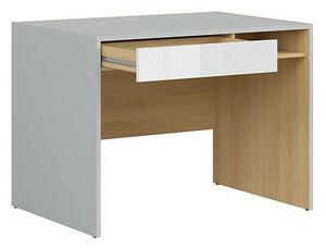 Birou Nuevaru 115, Alb lucios, Gri deschis, Stejar, PAL laminat, 75x100x70cm, 36.75 kg