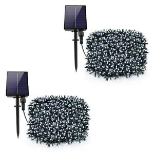 Set 2 x Instalatie 1000 LED, panou solar, Alb rece