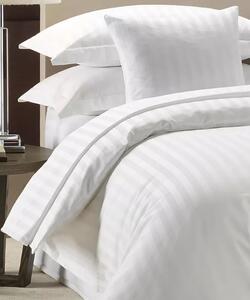 Lenjerie de pat Colectia Modena, Bumbac 100%, Damasc dungi late, cearsaf de pat 240x260 cm; husa pilota 200x220 cm; 2 fete de perna 50×70 cm, alba