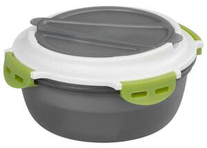 Cutie/caserola alimente, plastic, etansa, gri, compartimentata, cu lingura/furculita, 1.2 L, 21.1x9.7 cm, MagicHome