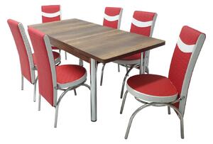 Set masă extensibilă Aris Nuc cu 6 scaune Star Roșu Alb