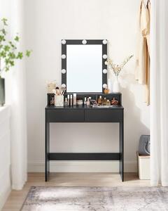 SEN30 - Set Masa neagra toaleta, 80 cm, cosmetica machiaj oglinda masuta vanity cu oglinda cu LED