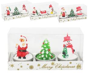 Set 3 lumanari decorative de Craciun, 6 cm, ambalare cutie, diverse modele