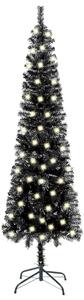 Brad de Crăciun subțire cu LED-uri, negru, 150 cm
