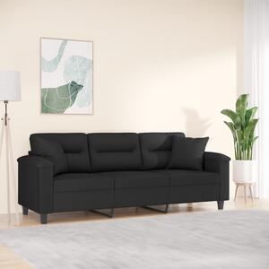 Canapea cu 3 locuri și perne, negru, 180 cm, microfibră