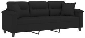 Canapea cu 3 locuri și perne, negru, 180 cm, microfibră