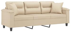 Canapea cu 3 locuri și perne, crem, 180 cm, microfibră