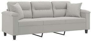Canapea cu 3 locuri și perne, gri deschis, 180 cm, microfibră