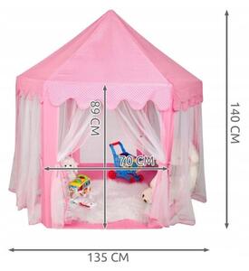 Cort de joaca pentru copii, castel printese, pliabil, 6 intrari, 135x140 cm, roz