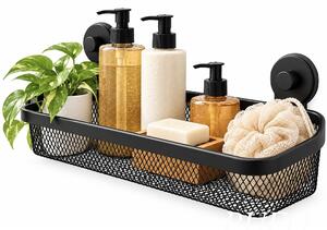 Suport de dus cu ventuze, 34 x 13.5 x 11.5 cm– Etajera de baie cu montare fara gaurire, organizator pentru sampon, gel de dus si accesorii, negru